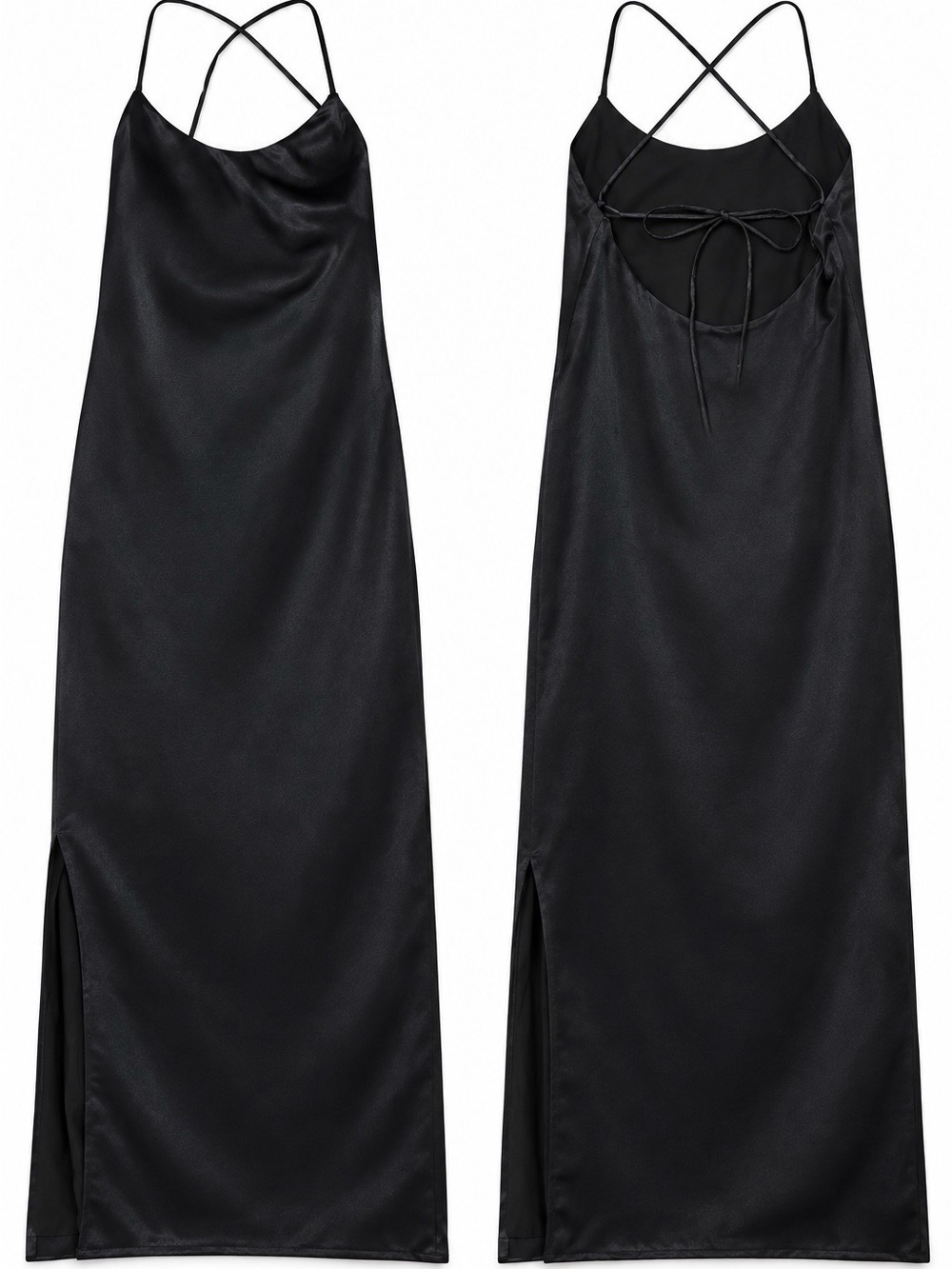 Satin Black Slip Dress with Strappy Crisscross Back